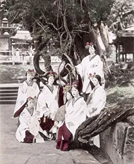 Kimino Prints: c. 1880s Japan - Miko or temple maidans
