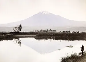c. 1880s Japan - Mount fuji reflected in lake