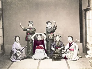 Shamisen Prints: c. 1880s Japan - musicians and dancers