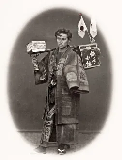 c. 1880s Japan - newspaper delivery boy vendor