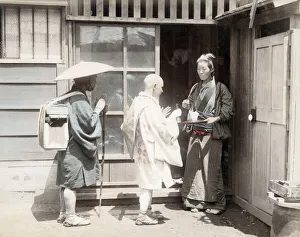 Alms Prints: c. 1880s Japan - pilgrims begging for alms