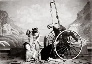c. 1880s Japan - a rickshaw accident, studio tableau
