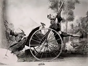Portrtait Prints: c. 1880s Japan - rickshaw accident - studio tableau