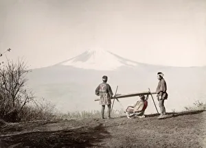 Palanquin Prints: c. 1880s Japan - sedan chair and Mount fuji