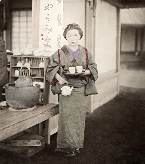 Kimino Prints: c. 1880s Japan - serving girl in a tea house