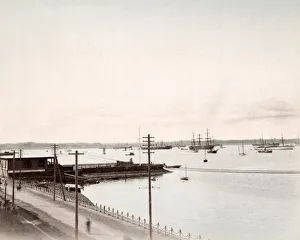 c. 1880s Japan - ships in the harbour at Yokohama