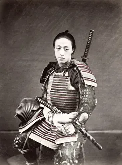 Meiji Prints: c. 1880s Japan - soldier with swords and armour