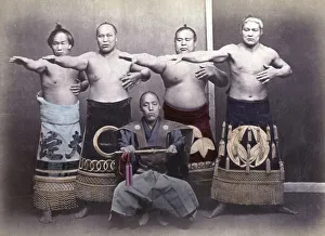 Wrestlers Prints: c. 1880s Japan - sumo wrestlers and referee