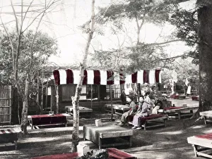 Uyeno Prints: c. 1880s Japan - tea house and benches in a park
