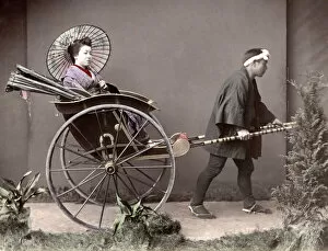 Rickshaw Collection: c. 1880s Japan - woman in a rickshaw