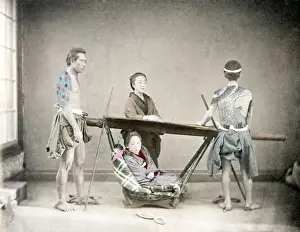 Palanquin Prints: c. 1880s Japan - woman in sedan chair tattooed bearers