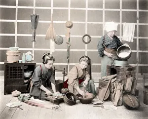 c. 1880s Japan - women preparing a meal