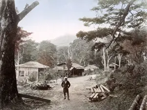 Chuzenji Prints: c. 1880s Japan - wooden houses Chuzenji Road Nikko