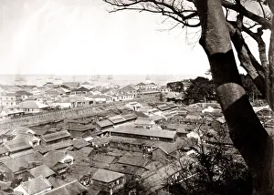 Pedestrian Prints: c. 1880s Japan Yokohama city and harbour