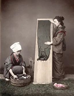 Kimino Prints: c. 1880s Japan - young women doing laundry