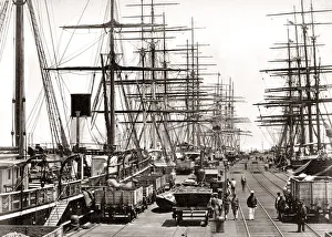 c. 1890 Australia - cargo ships in dock Melbourrne