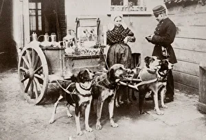 c. 1890 Belgium - milk maid, dog cart, policeman