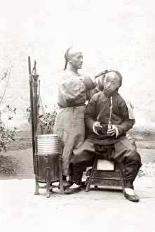 Ears Prints: c. 1890 China - Chinese street vendor - barber