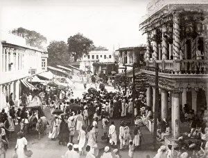 c. 1890 India - street full of pedestrians