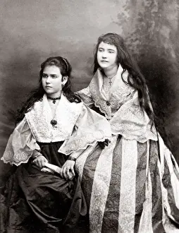 Ethnicity Prints: c. 1890s - Chile - two young Chilean women in ornate dresses