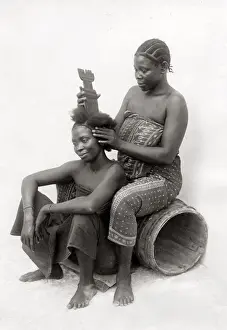 Hair Dressing Prints: c. 1890s Eat Africa Zanzibar - Coutinho women doing their hair
