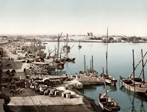 c. 1890s Egypt - ships tied up in port of Suez