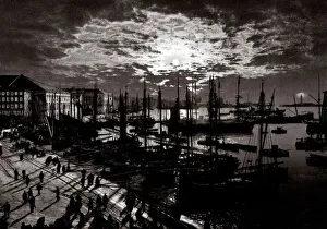 c. 1890s Italy - the harbour at Trieste by moonlight