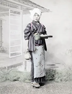 c. 1890s Jaapan - tea house serving girl waitress