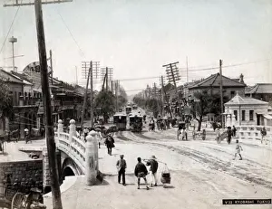 c. 1890s Japan - Shinbashi, bridge, and traffic, Tokyo
