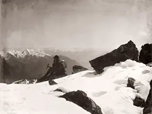 New Zealand Prints: c. 1890s New Zealand climber in snow Mount Cook Aoraki?