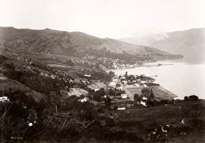 New Zealand Prints: c. 1890s New Zealand - the harbour at Akaroa