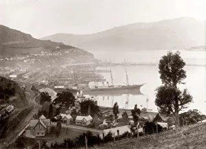 New Zealand Prints: c. 1890s New Zealand - the harbour at Lyttelton