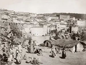 Perdestrian Prints: c. 1890s North Africa town with market - possibly Morocco