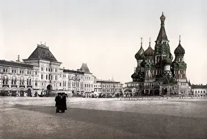 Photochrome Prints: c. 1890s Russia - Red Square Moscow and St. Basils Cathedral