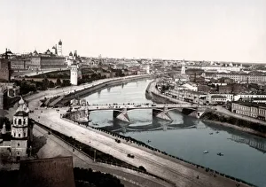 Photochrome Prints: c. 1890s Russia - view of Moscow along the Moskva river