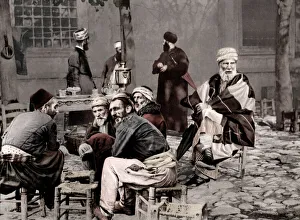 Ethnicity Prints: c. 1890s Turkey Istanbul Turkish men outside a cafe