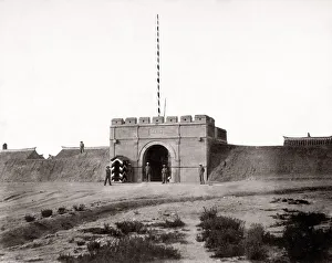 c. 1900 China - fortress walls with soldiers