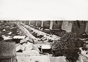 Perdestrian Prints: c. 1900s China - Peking Beijing - railway station city walls