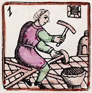 Wood Cut Prints: C17 Metalworker / Woodcut