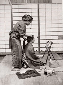 c.1871 Japan - female hairdresser - from The Far East magazine