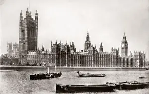Perdestrian Prints: c1880 England - London Houses of Parliament at Westminster