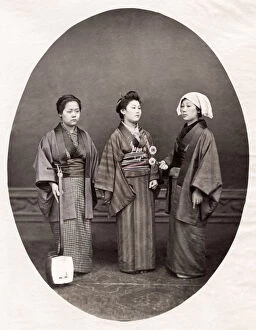 Meiji Gallery: c.1880s Japan - geishas, flowers and a shamisen