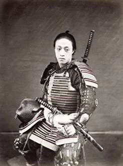 Meiji Gallery: c.1880s Japan - soldier with swords and armour