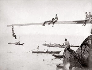 Meiji Gallery: c.1880s Japan - swimming, diving and boats, young Japanese men