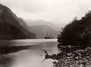 New Zealand Gallery: c.1890s boat in the Sound at Wet Jacket Arm, New Zealand