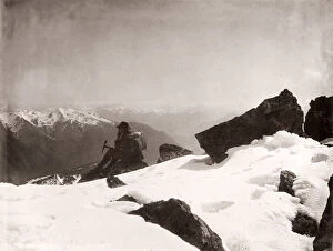 New Zealand Gallery: c.1890s New Zealand climber in snow Mount Cook Aoraki?