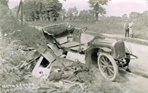 Guildford Prints: C1905 Argyll Vintage Car Accident, London Road, Guildford, E
