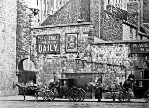 Cabs Prints: Cabs waiting at Bootham Bar, York, early 1900s