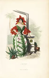 Hothouse Prints: Cactus flower fairy in bonnet and sleeves of flowers