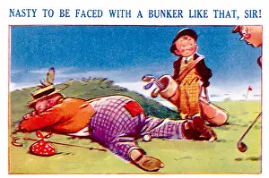 Celebrations Prints: A caddie comments on the golf ball lying by a sleeping hobo Date: 1910